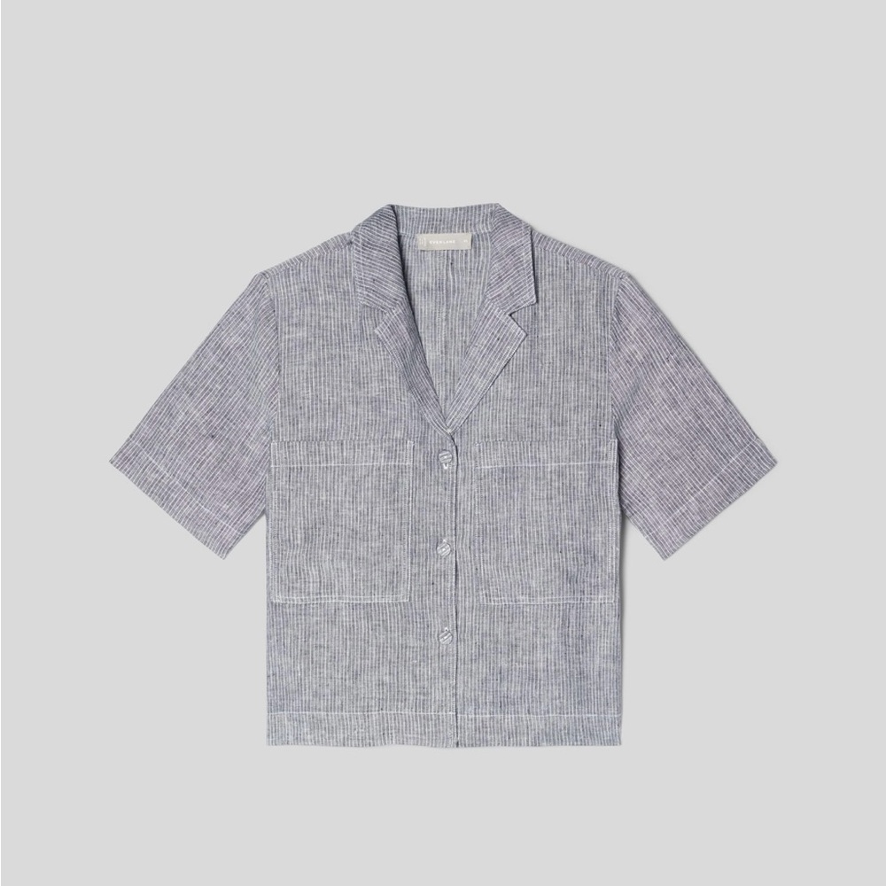 Everlane The Linen Workwear Shirt (Canvas Tan / Navy)